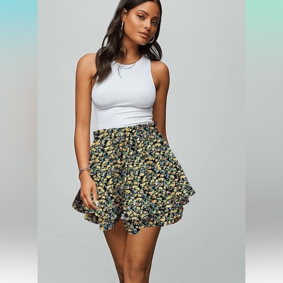 Floral Ruffle Skirt Shorts Boho Mini Skorts Skirts Sz Medium - Picture 4 of 4
